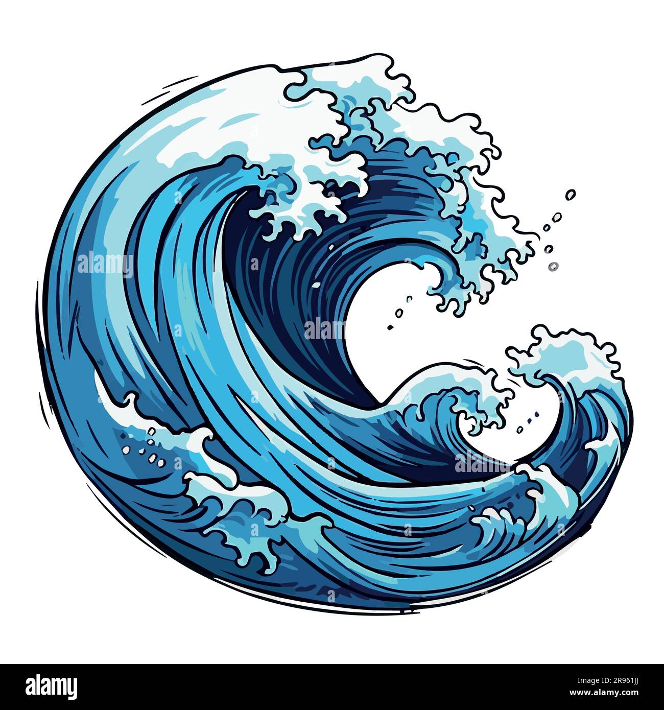 Vector Sea Wave Illustration Of Blue Ocean Waves With White Foam 