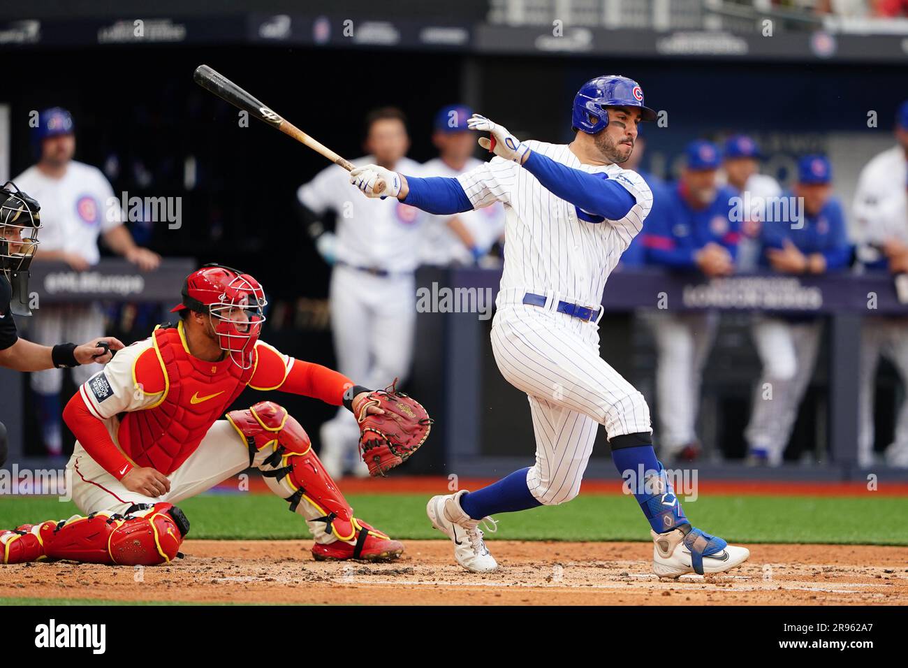 Chicago Cubs’ Willson Contreras in batting action during the MLB London Series match at the London Stadium, London. Picture date: Saturday June 24, 2023. Stock Photo