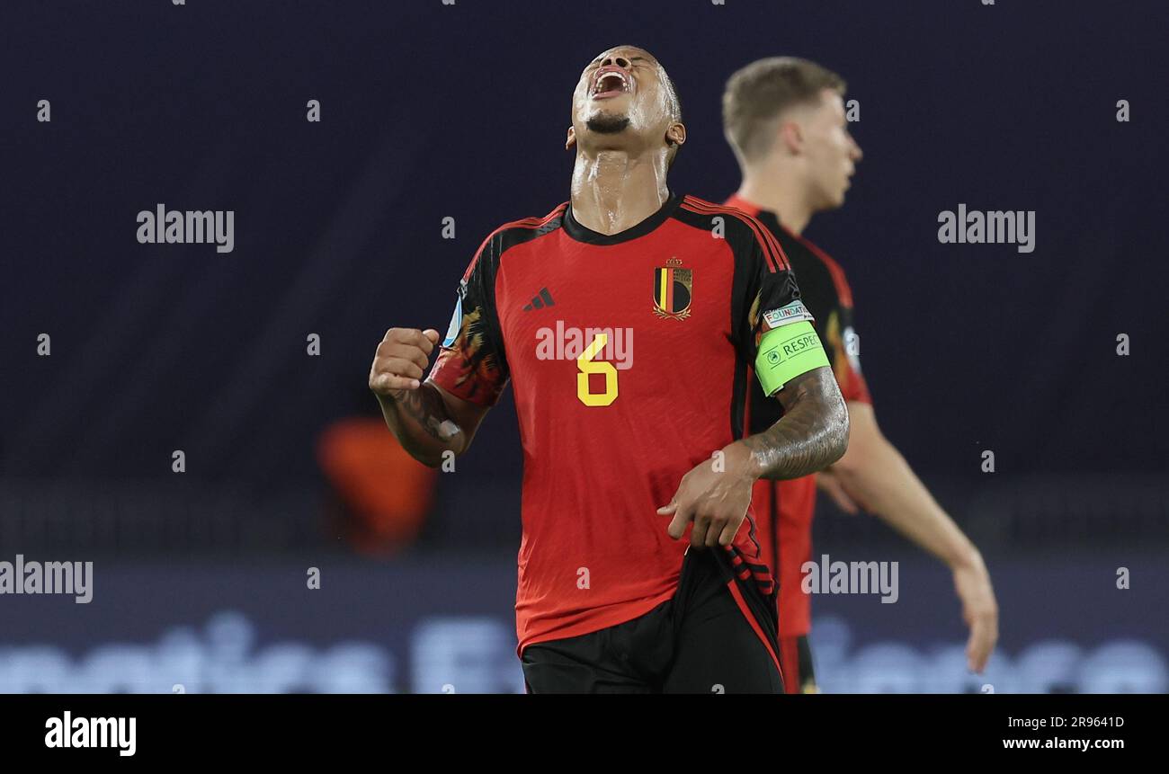 Tbilisi, Georgia. 24th June, 2023. Belgium's Aster Vranckx looks dejected during the second game of the group stage (group A) between Georgia and Belgium at the UEFA Under21 European Championships, in Tbilisi, Georgia, Saturday 24 June 2023. The UEFA Under21 European Championships take place from 21 June to 08 July in Georgia and Romania. BELGA PHOTO BRUNO FAHY Credit: Belga News Agency/Alamy Live News Stock Photo