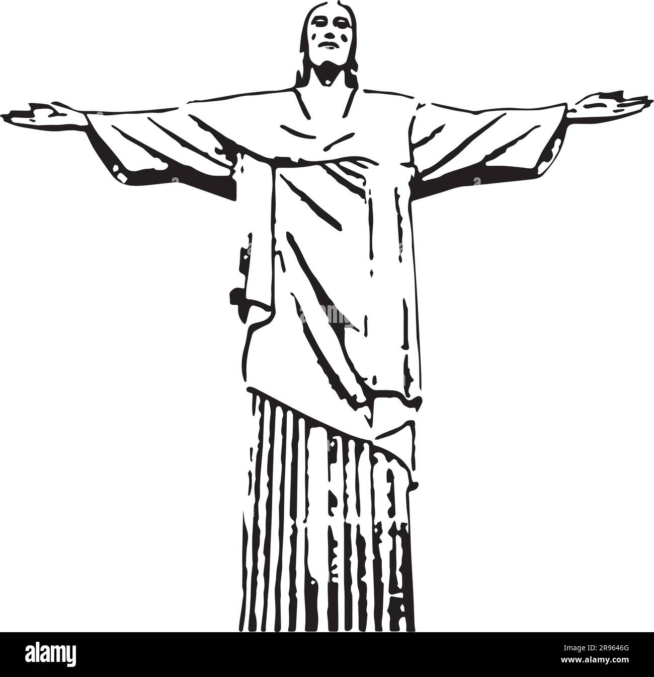 Black and White Sketch of Christ the Redeemer, Rio de Janeiro - vector stencil style Stock Vector