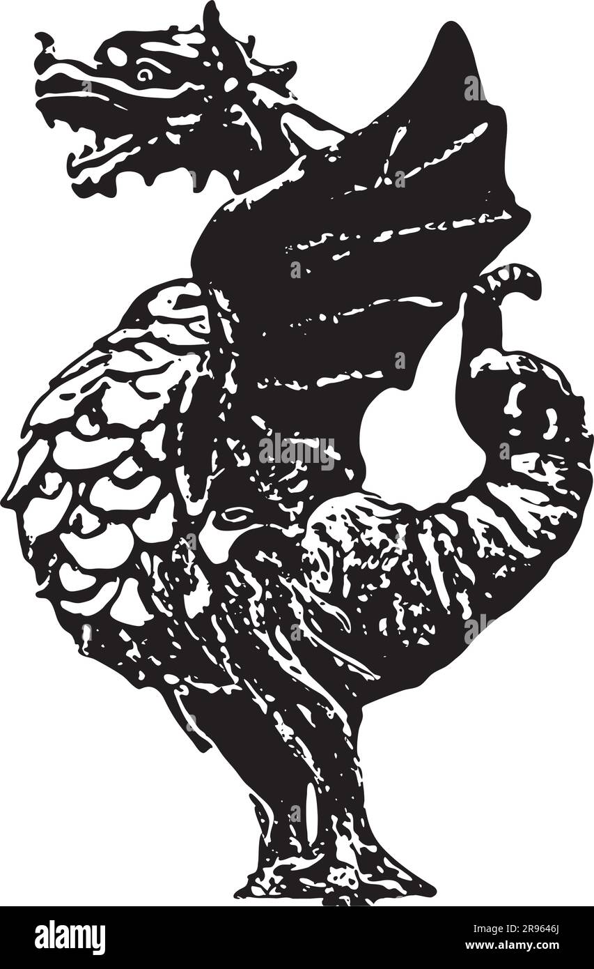 Dragon - A Striking Stencil Illustration of a Medieval Dragon Stock Vector