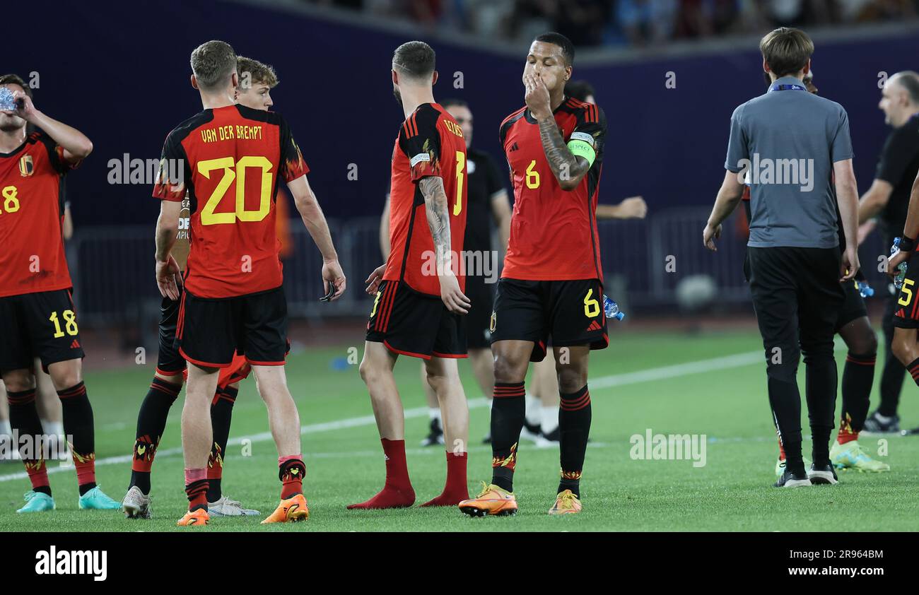 Tbilisi, Georgia. 24th June, 2023. Belgium's Aster Vranckx looks dejected after the second game of the group stage (group A) between Georgia and Belgium at the UEFA Under21 European Championships, in Tbilisi, Georgia, Saturday 24 June 2023. The UEFA Under21 European Championships take place from 21 June to 08 July in Georgia and Romania. BELGA PHOTO BRUNO FAHY Credit: Belga News Agency/Alamy Live News Stock Photo