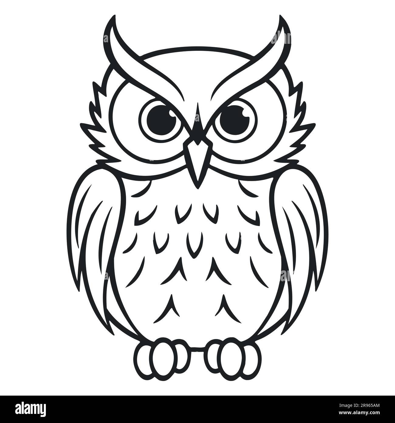 cartoon owl outline design with editable lines on a white background