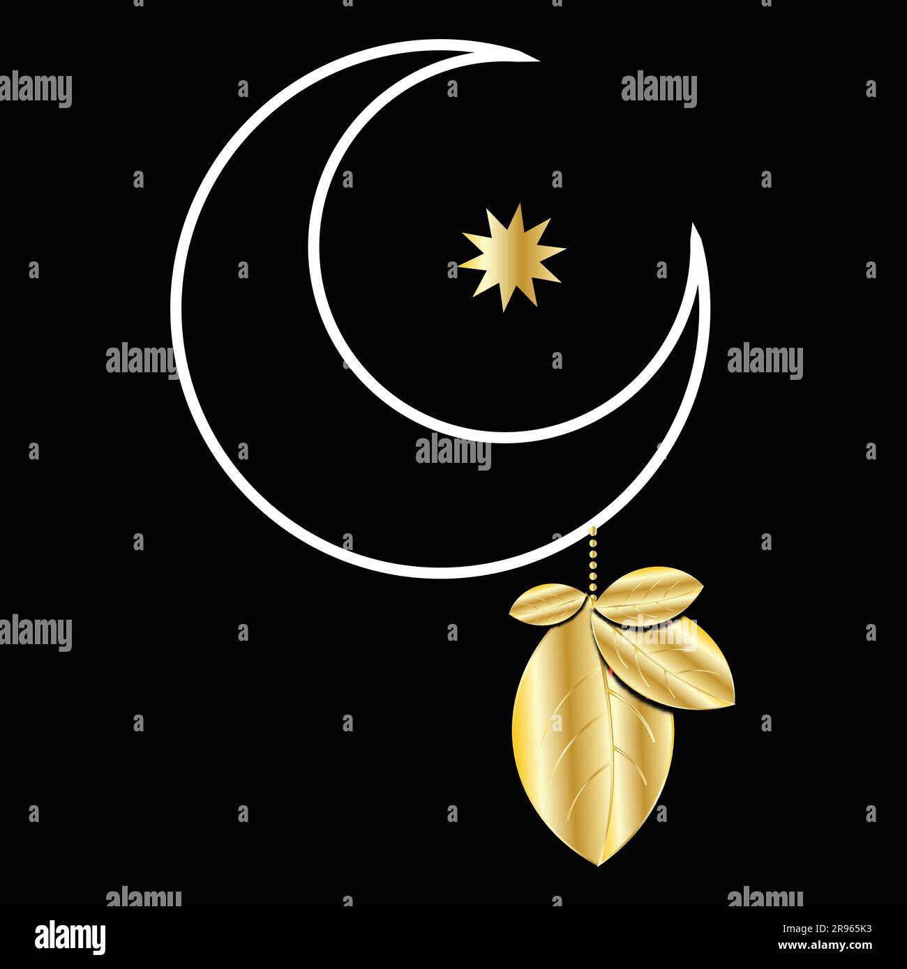 White moon with golden leaves hanging on a rope premium artwork art