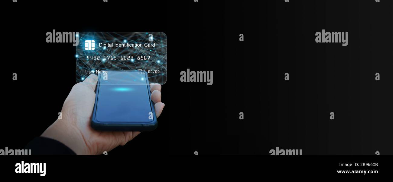 Digital ID card, Electronic Identification on a smartphone. e-ID smartcard, a digital solution for proof of identity. technology and business concepts Stock Photo