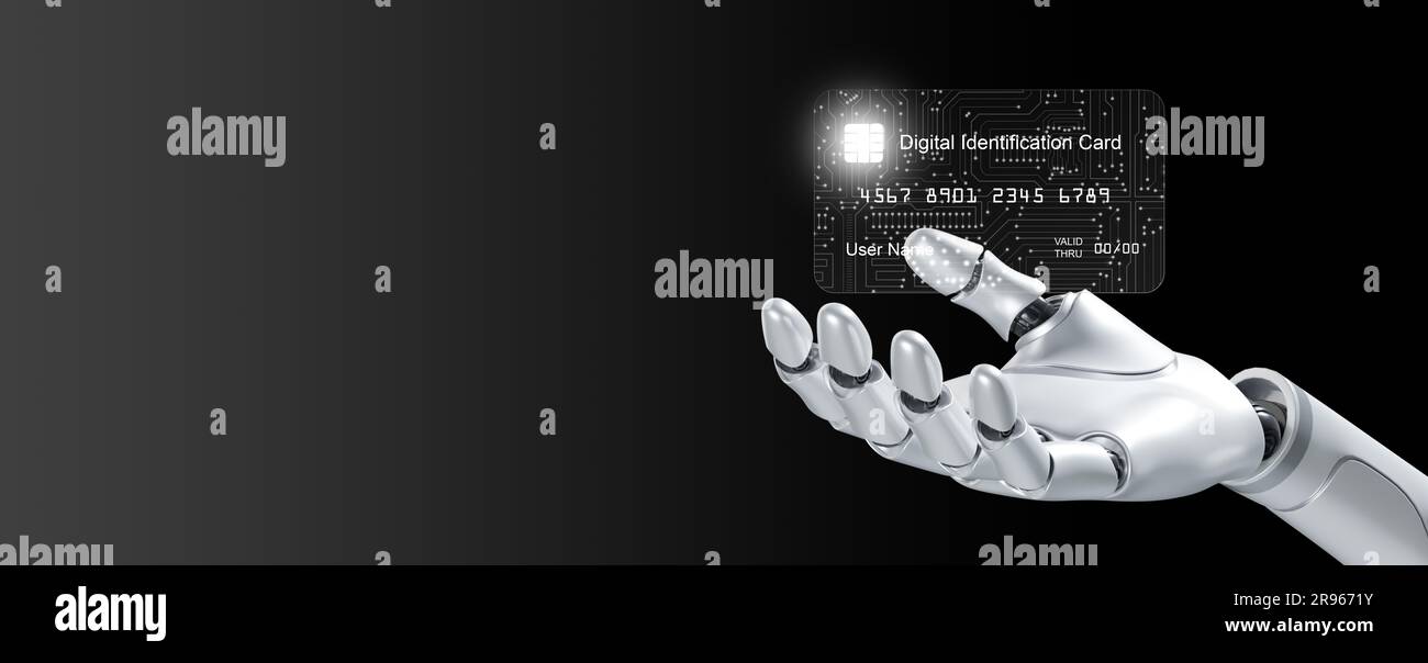 Digital ID card, Electronic Identification. eID smartcard, on AI robot