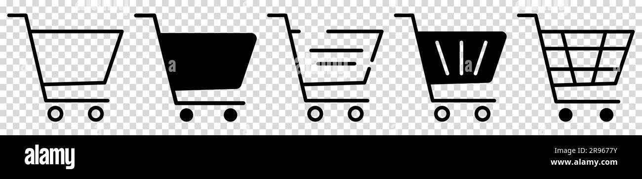 Shopping cart icons. Shopping trolley in outline and flat icons. Vector ...