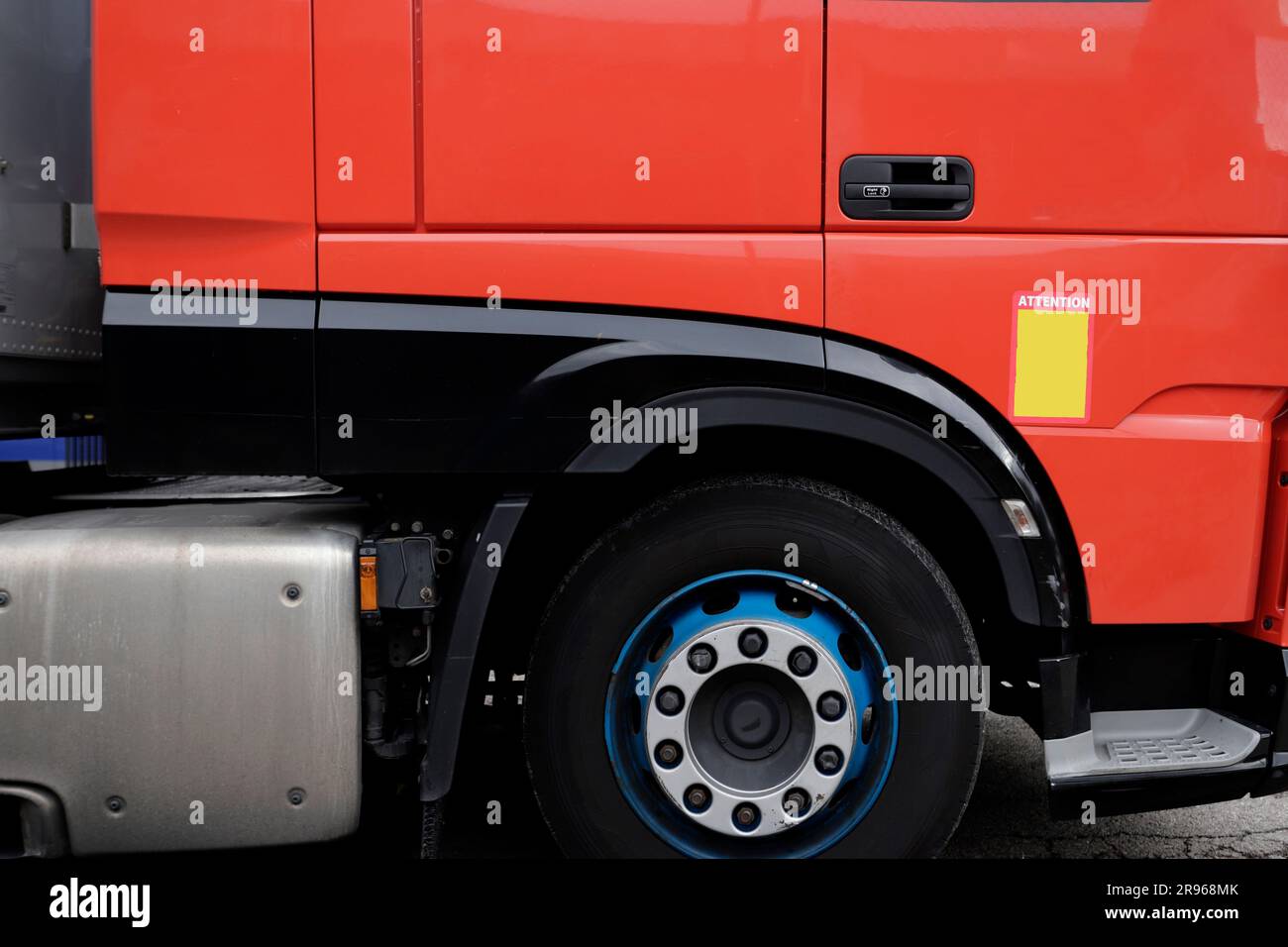 red truck front wheel detail Stock Photo
