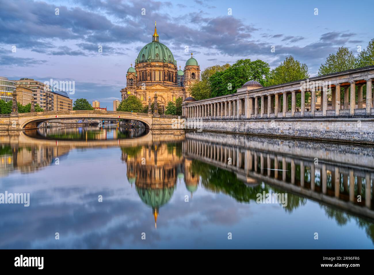 The Berlin Cathedral at dusk with a reflection in the River Spree Stock Photo