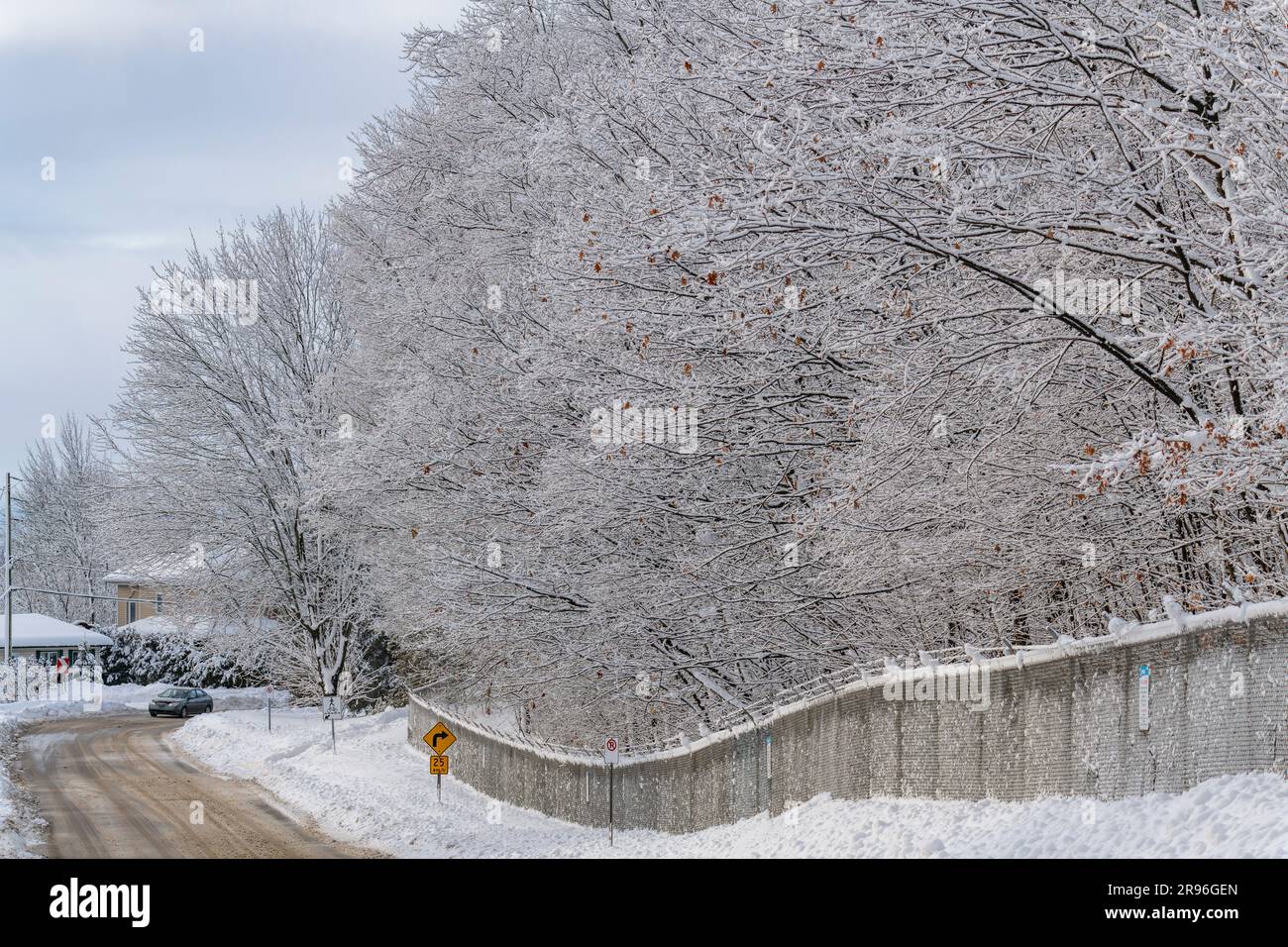 Winter scene after and during heavy snowfall, Brownsburg, Quebec
