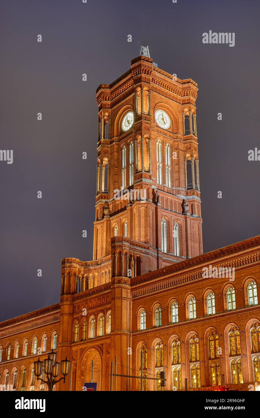 The tower of Berlin City Hall by night Stock Photo Alamy