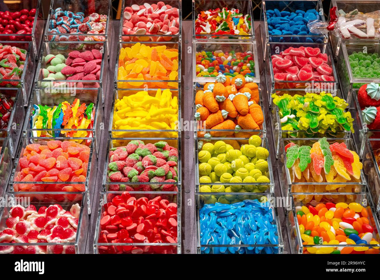 Sweets and candies for sale at a market in Barcelona Stock Photo