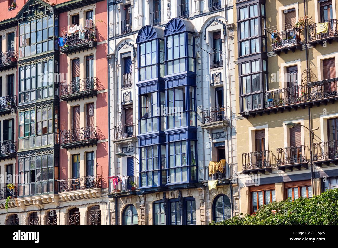 Some typical house facades in the old town of Bilbao in Spain Stock ...