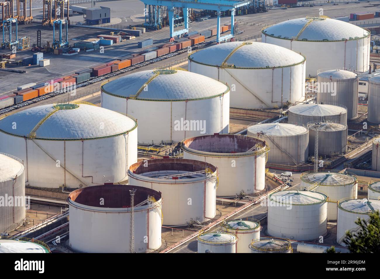Gas tanks and containers in the commercial port of Barcelona Stock Photo