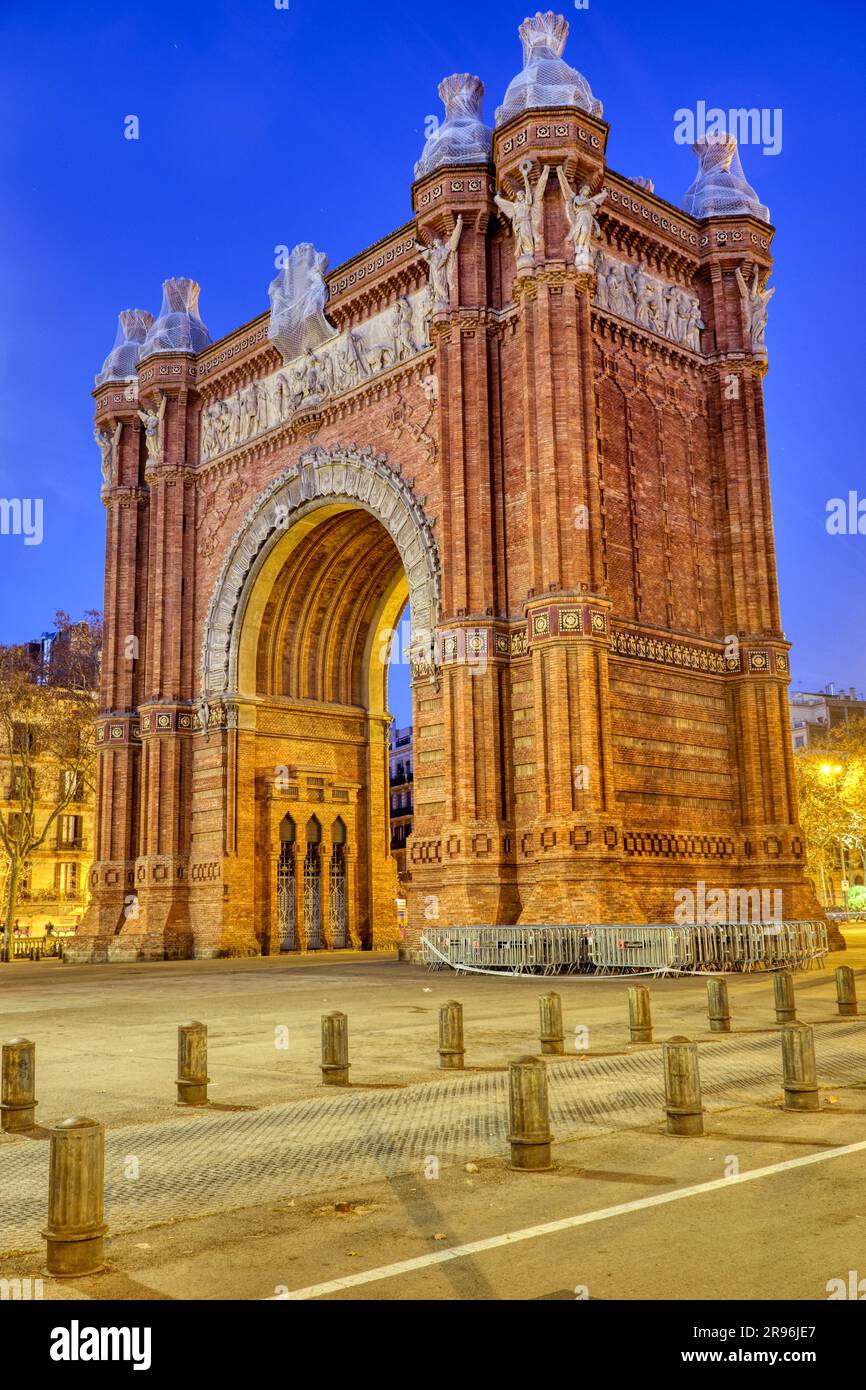 The Arc de Triomf in Barcelona by night Stock Photo