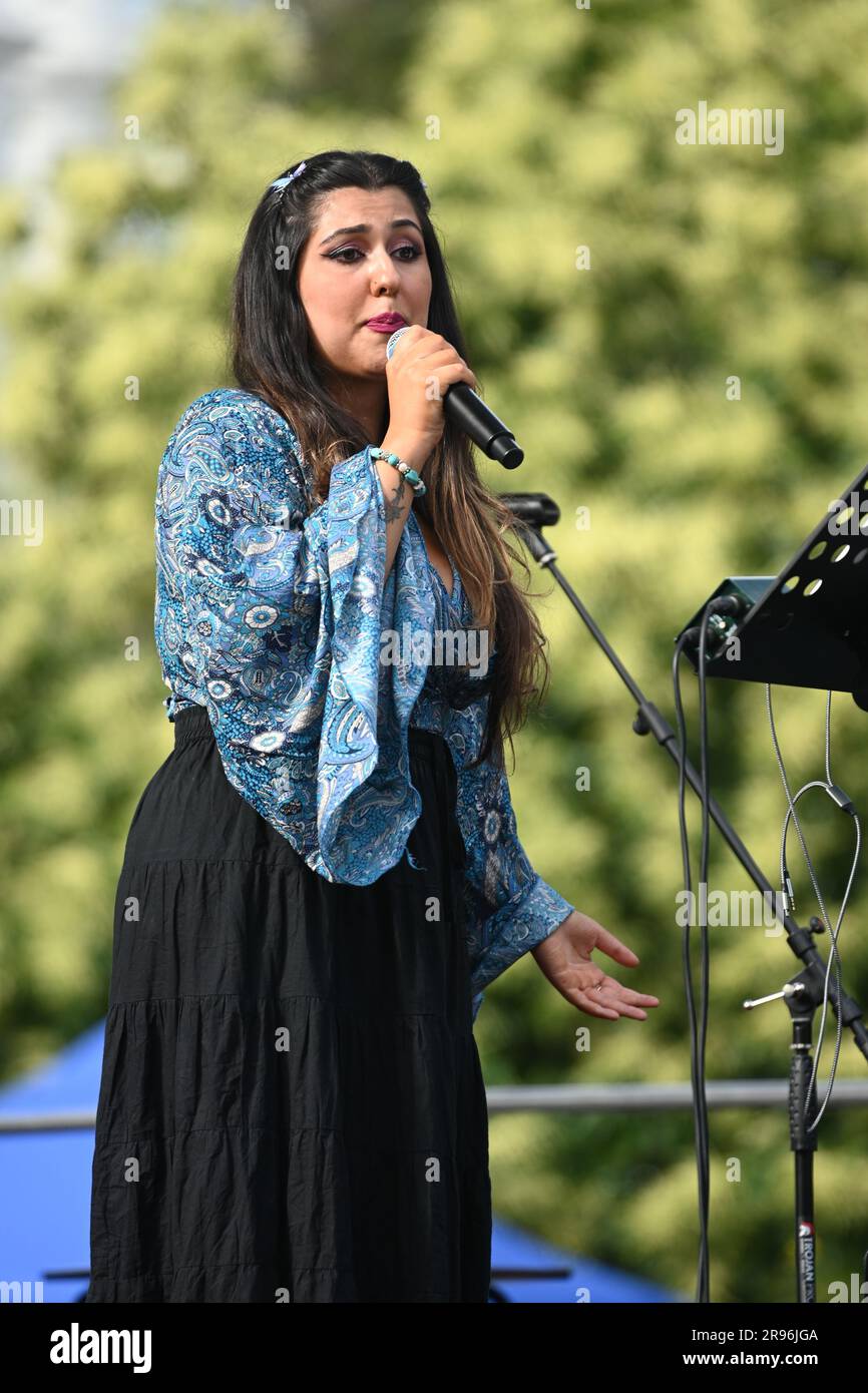 London, UK. 24th June, 2023. Hundreds attends the Refugee Week 2023 for the 25th, focused on Afghanistan culture, Afghans musicians, Persian musicians performance, delicious foods, Afghanistan traditional dress at Gunnersbury Park. Credit: See Li/Picture Capital/Alamy Live News Stock Photo