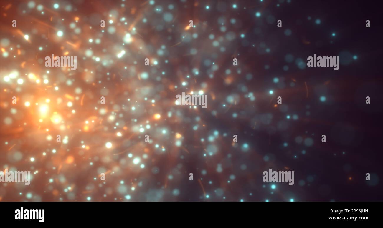 Abstract yellow orange energy particles and dots glowing flying sparks ...