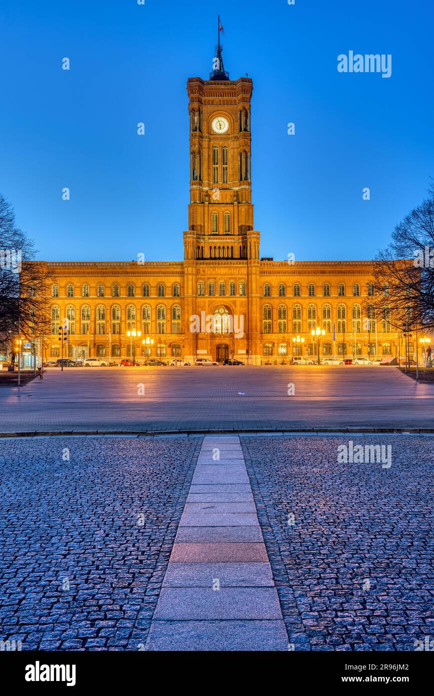 The famous Berlin Red Town Hall at dusk Stock Photo