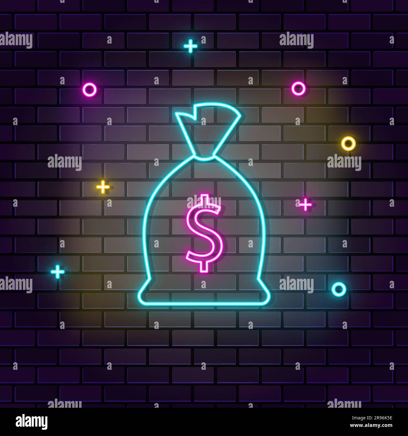 Finance, investment, multicolor neon icon on dark brick wall Stock Vector