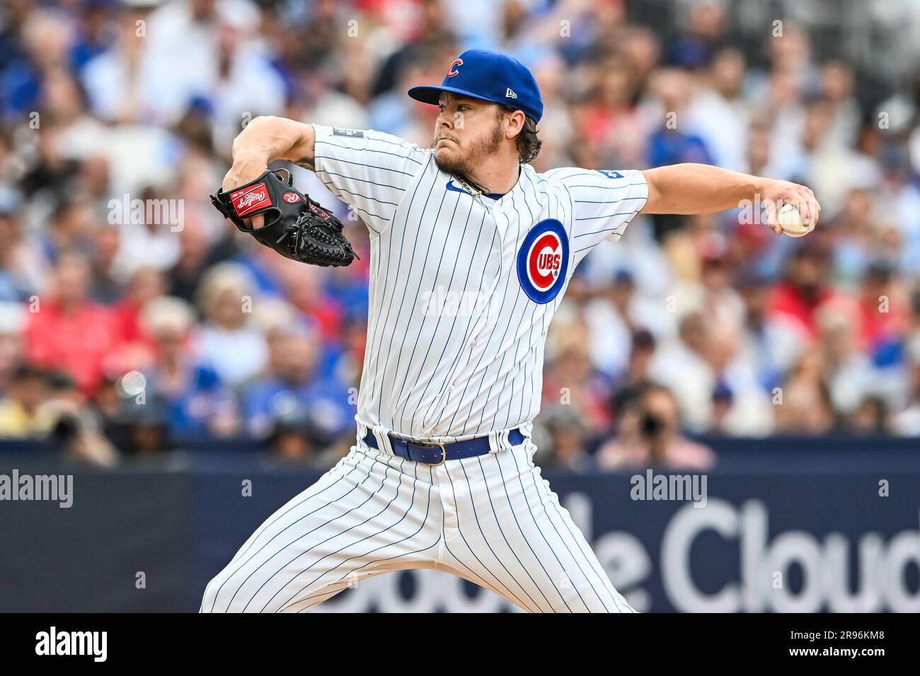 Justin Steele #35 of the Chicago Cubs pitches during the 2023 MLB London  Series match St. Louis Cardinals vs Chicago Cubs at London Stadium, London,  United Kingdom, 24th June 2023 (Photo by