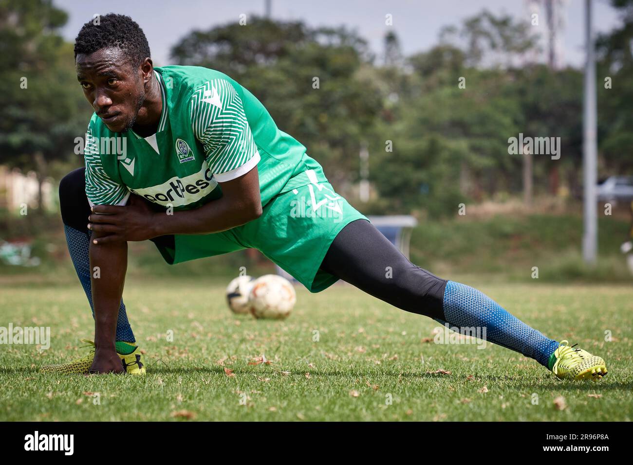 Nairobi, Kenya. 19 Jun 2023. Shafik KAGIMU (MF, Gor Mahia) stretches as