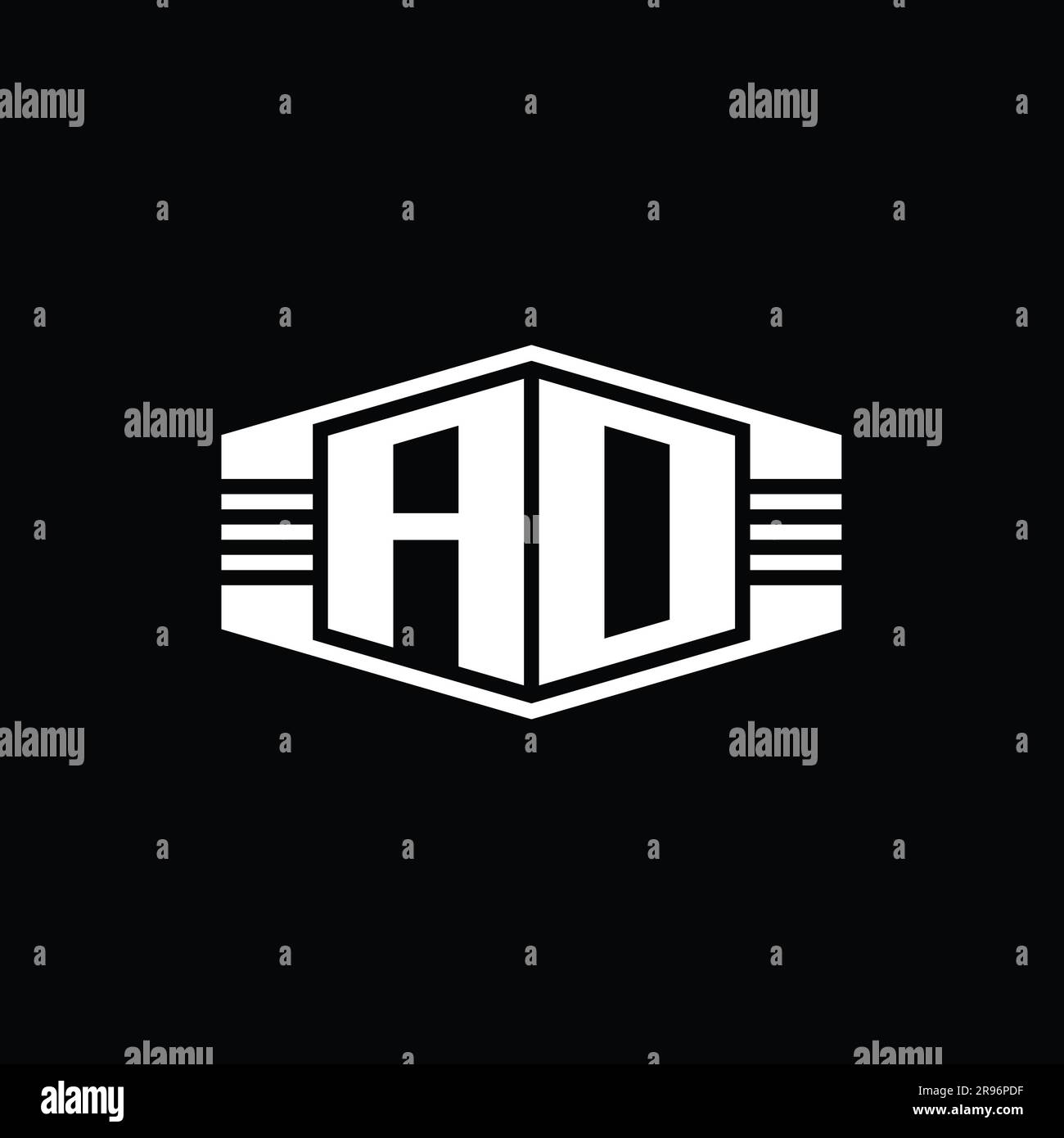 AO Letter Logo monogram hexagon emblem shape with stripes outline style ...