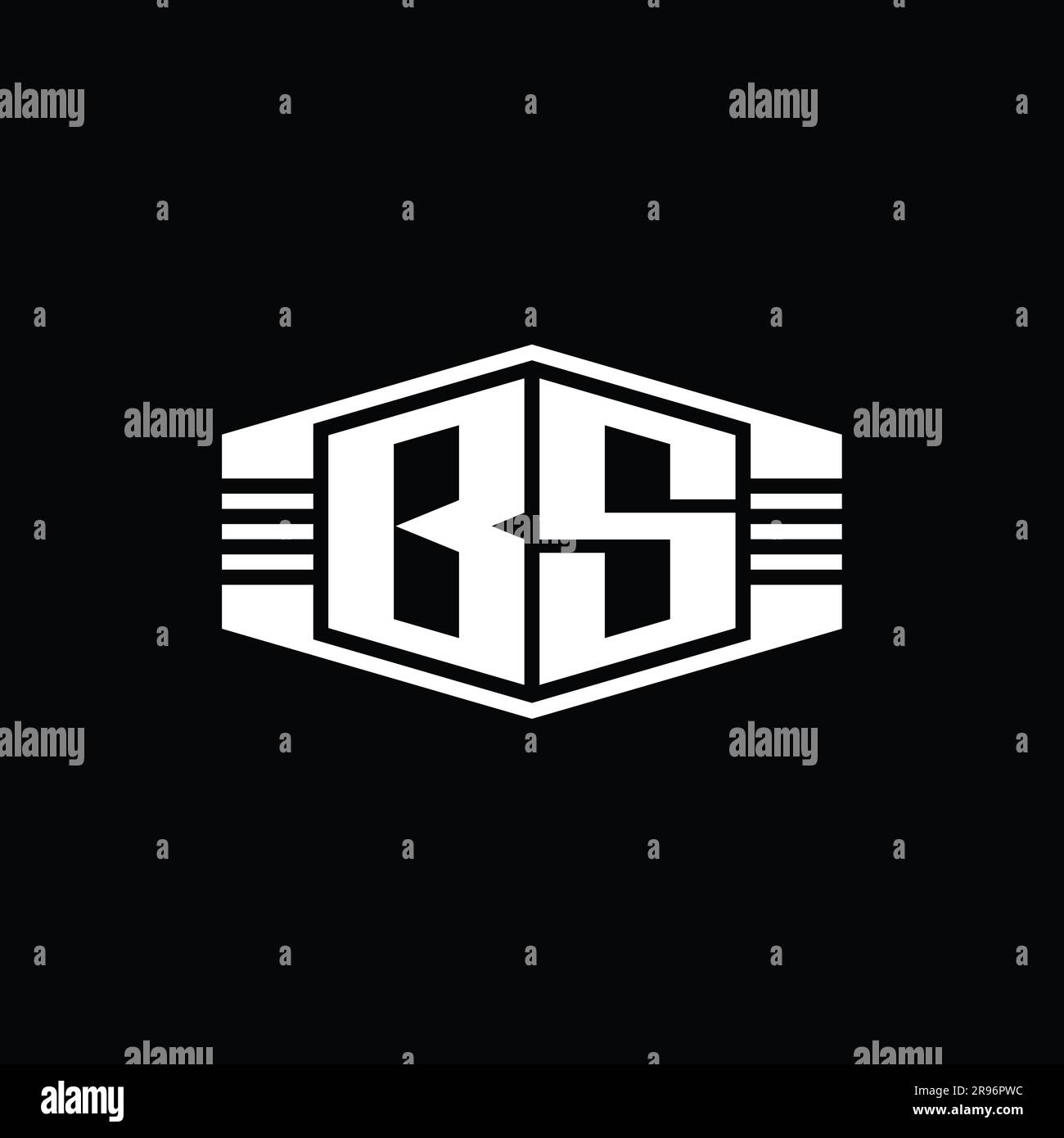 BS Letter Logo monogram hexagon emblem shape with stripes outline style design template Stock Photo