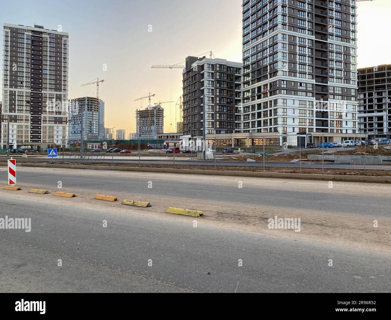 New large beautiful modern microdistrict with high buildings in new buildings in the city of the megalopolis. Stock Photo