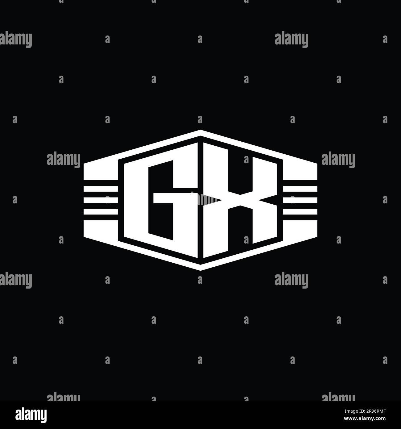 GX Letter Logo monogram hexagon emblem shape with stripes outline style ...