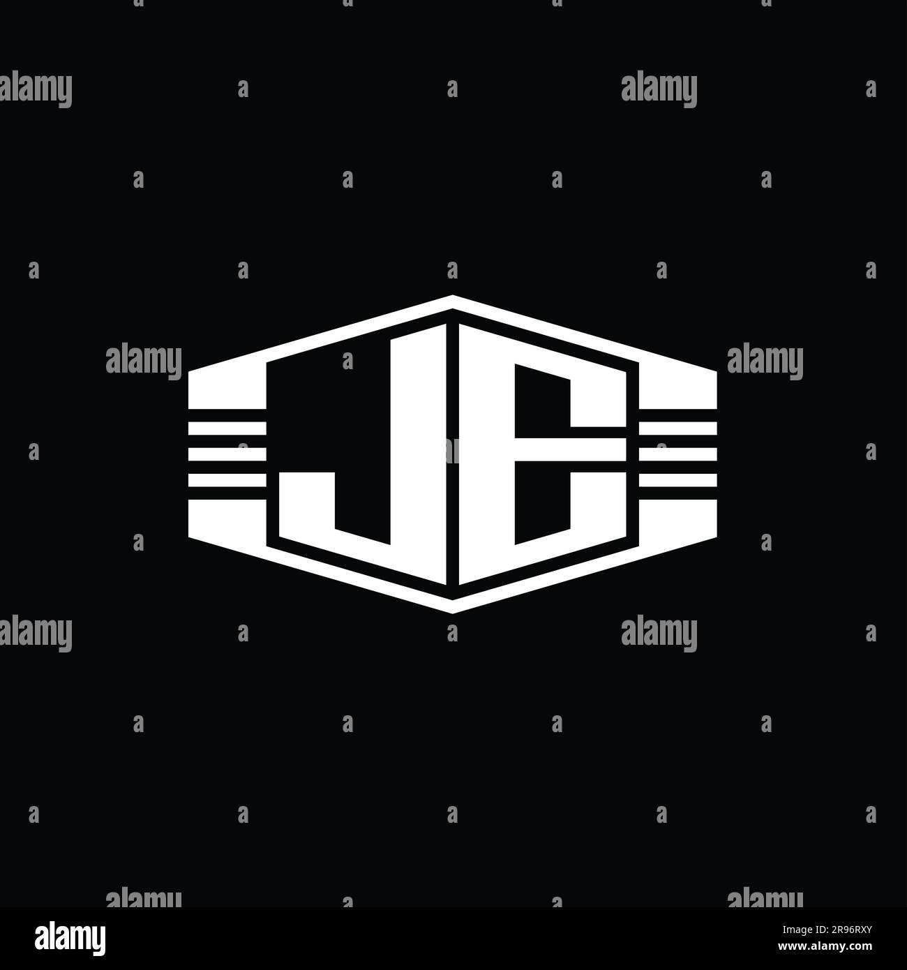 JE Letter Logo monogram hexagon emblem shape with stripes outline style ...