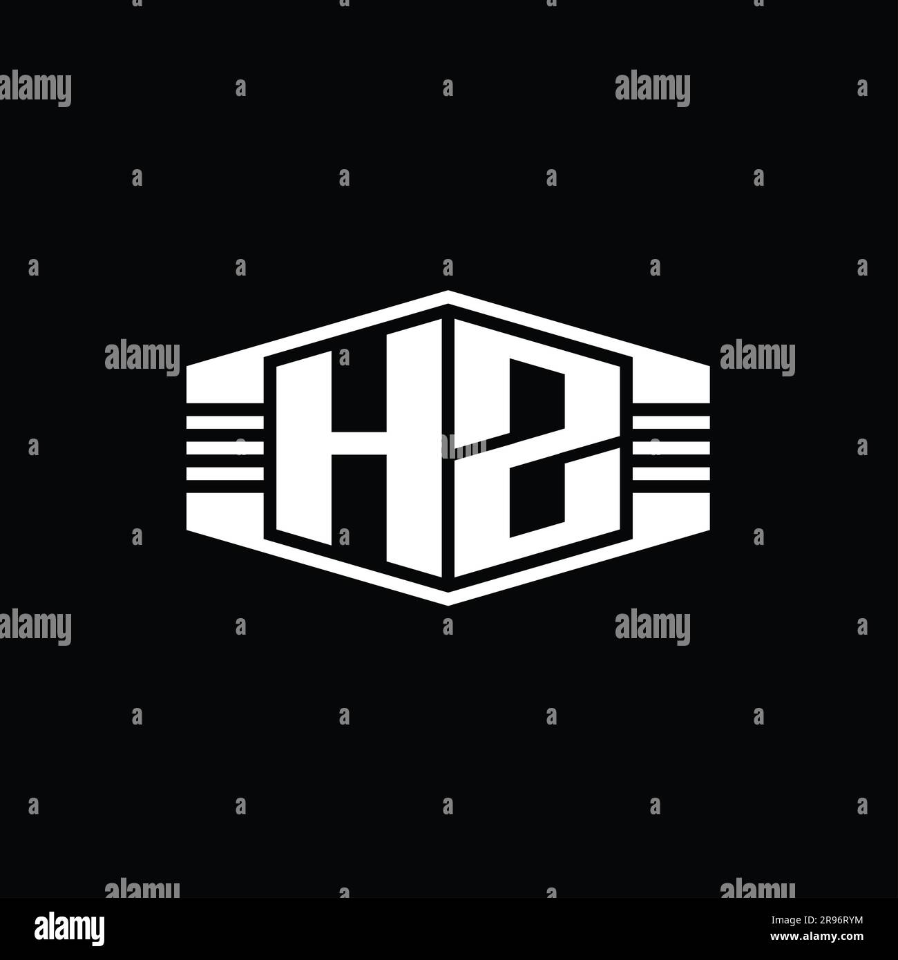 HZ Letter Logo monogram hexagon emblem shape with stripes outline style ...