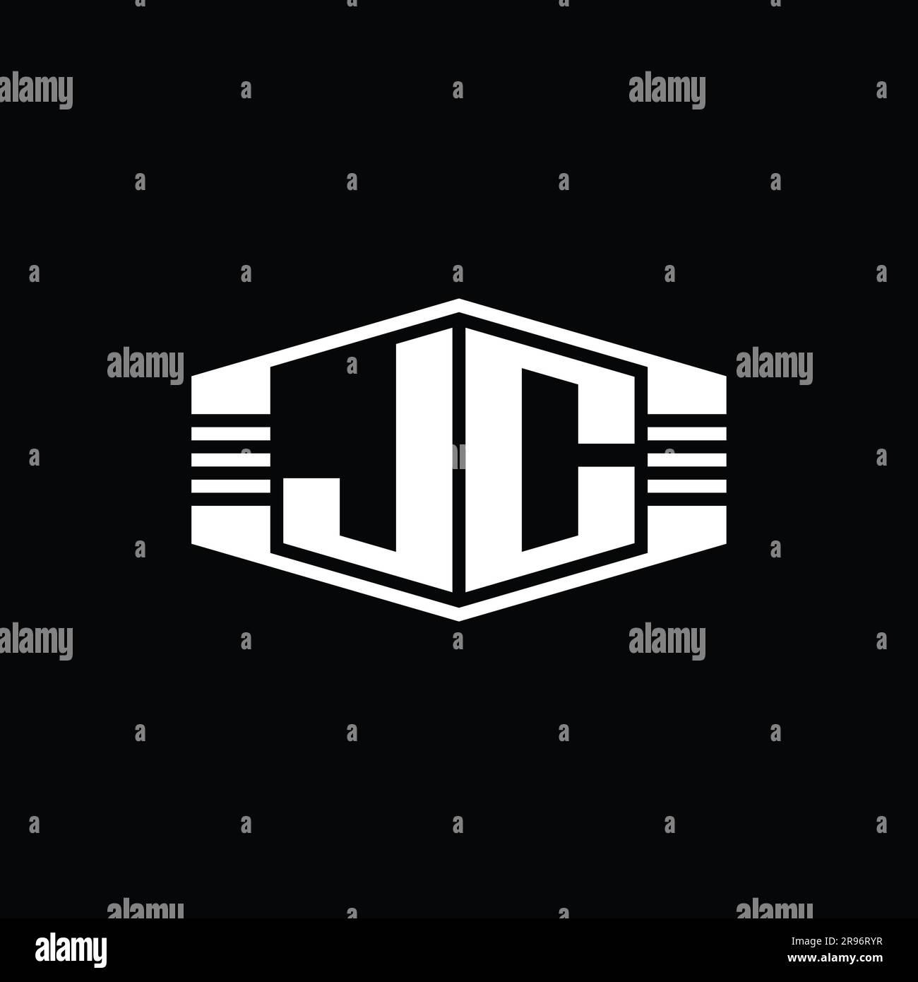 JC Letter Logo monogram hexagon emblem shape with stripes outline style design template Stock Photo