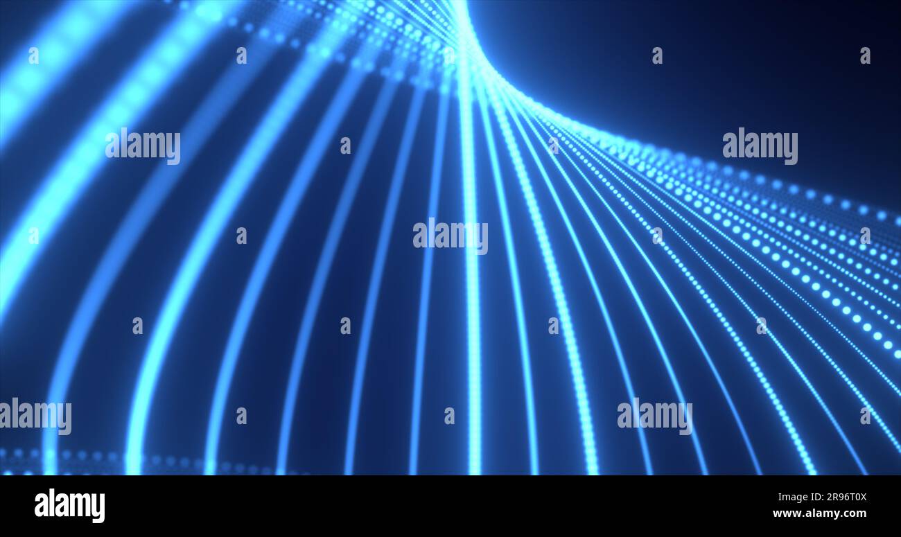 Abstract blue waves from lines and dots of particles of glowing ...