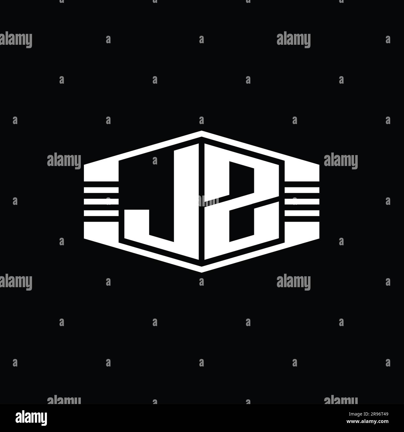 JZ Letter Logo monogram hexagon emblem shape with stripes outline style ...