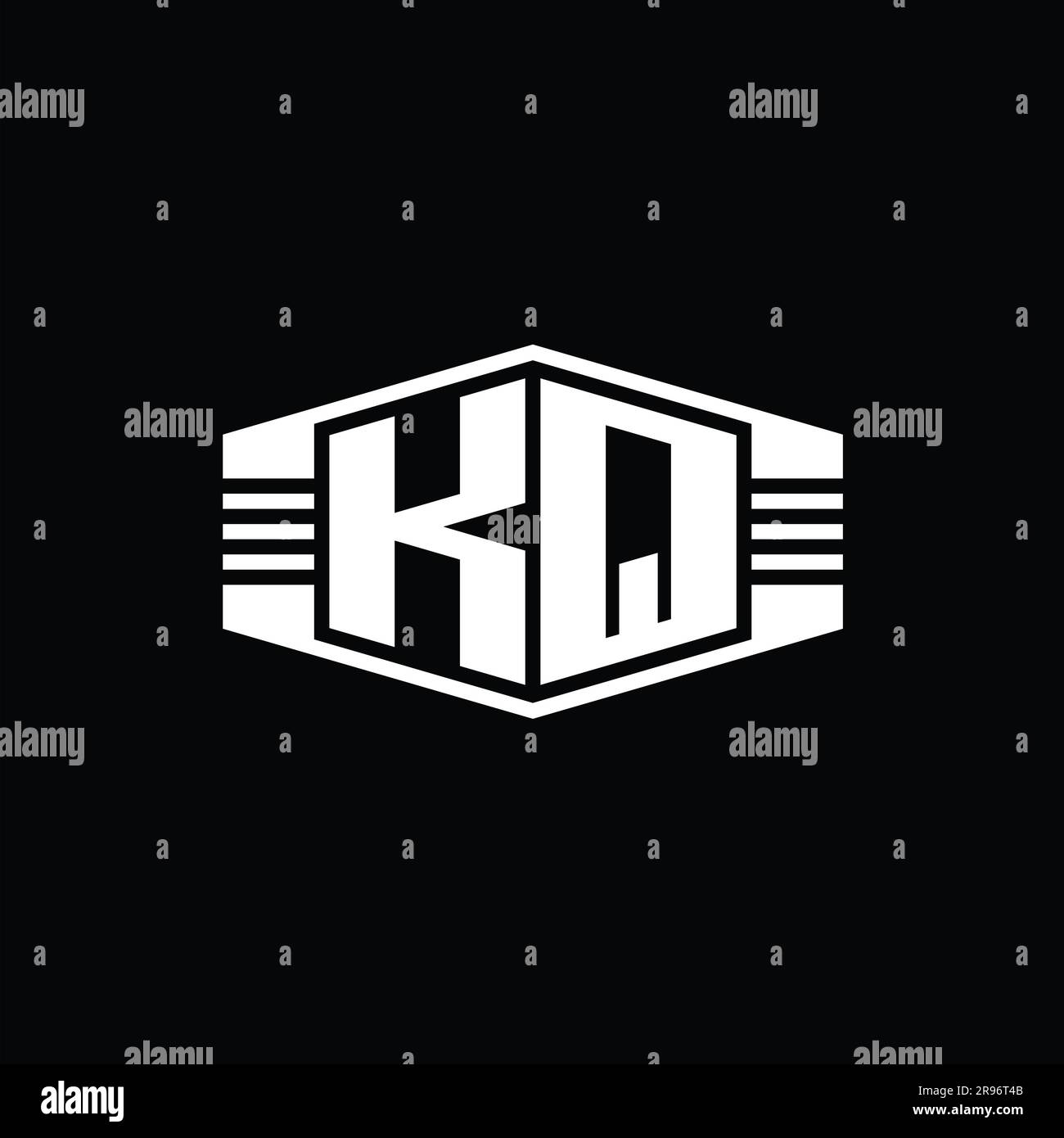 KQ Letter Logo monogram hexagon emblem shape with stripes outline style ...