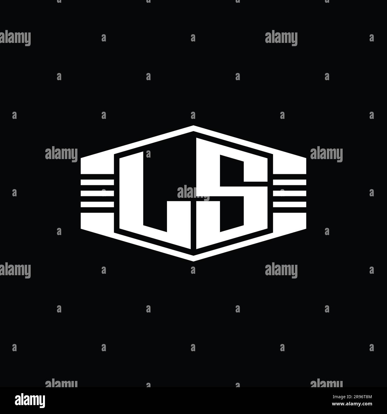LS Letter Logo monogram hexagon emblem shape with stripes outline style ...