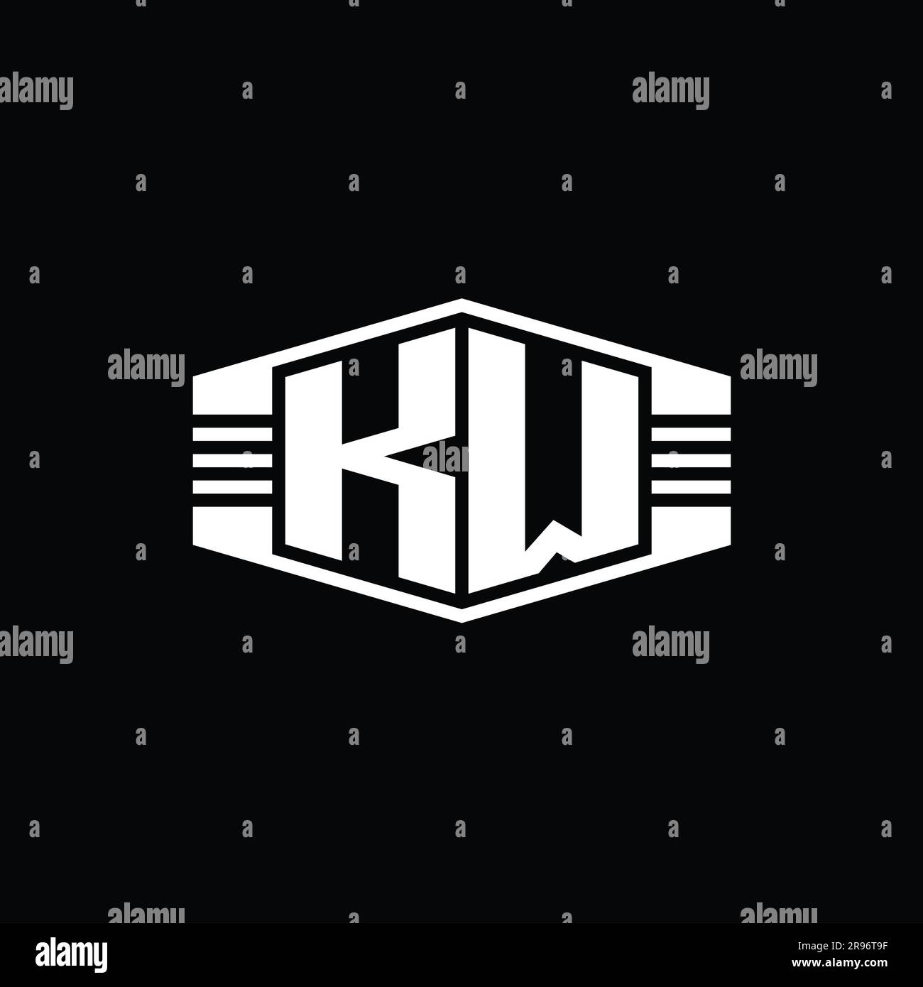 KW Letter Logo monogram hexagon emblem shape with stripes outline style ...
