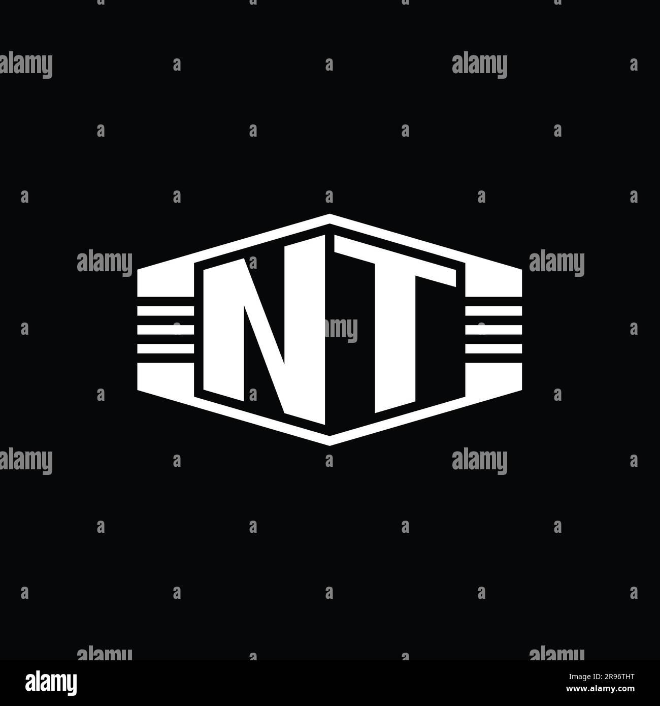 NT Letter Logo monogram hexagon emblem shape with stripes outline style ...