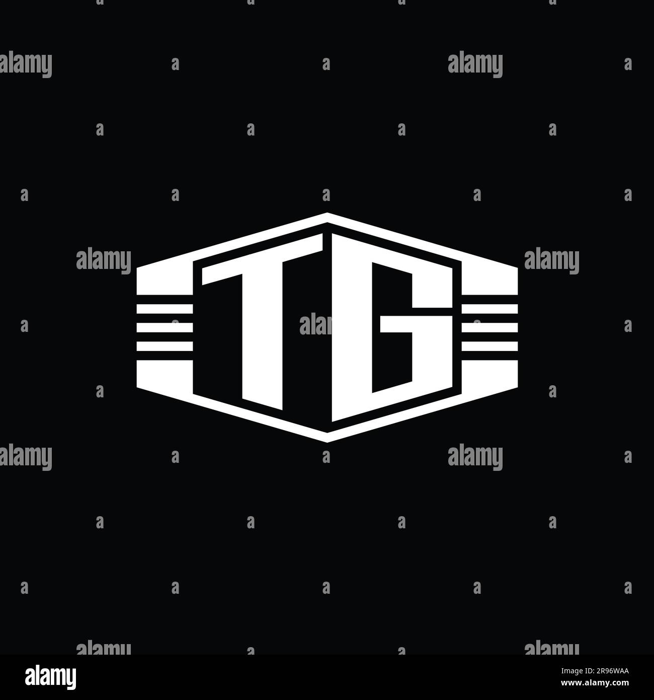 TG Letter Logo monogram hexagon emblem shape with stripes outline style ...