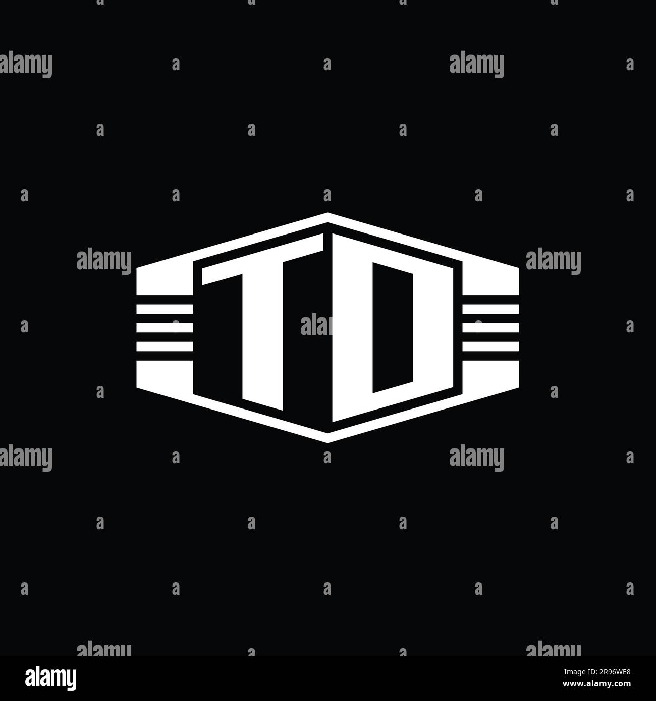 TO Letter Logo monogram hexagon emblem shape with stripes outline style ...