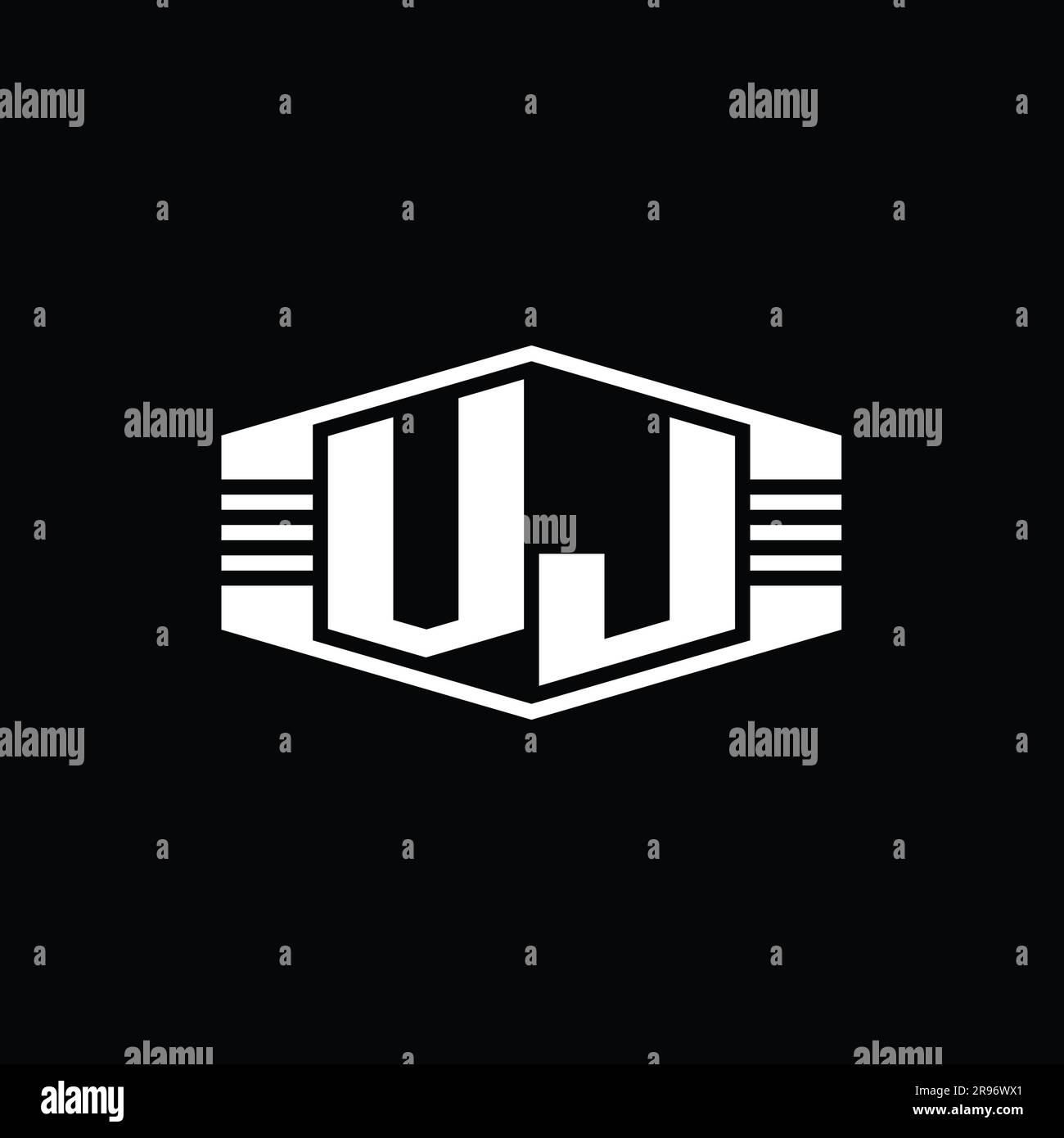 Vj Letter Logo Monogram Hexagon Emblem Shape With Stripes Outline Style Design Template Stock