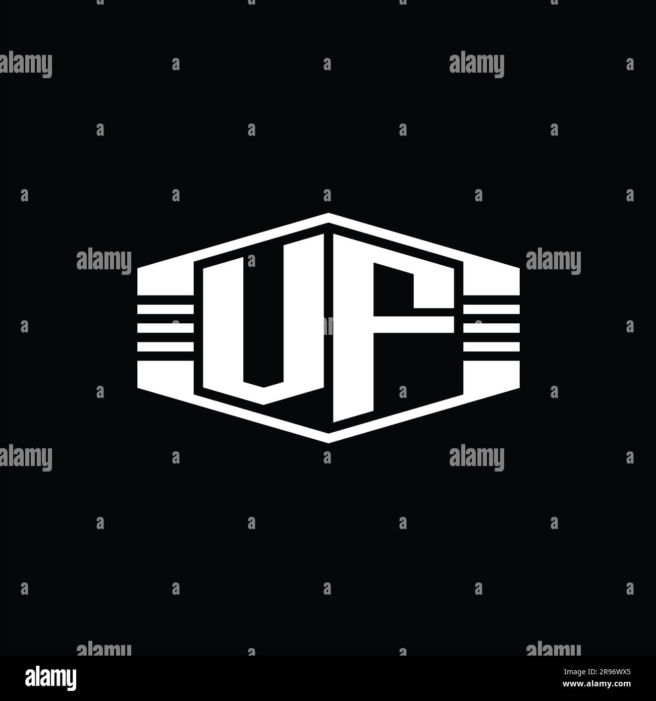 VF Letter Logo monogram hexagon emblem shape with stripes outline style ...