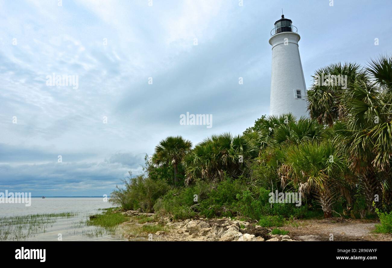 historic st. mark's lighthouse on st. mark's river on apalachee bay in