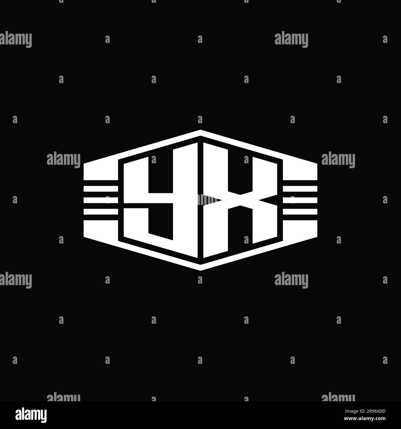 YX Letter Logo monogram hexagon emblem shape with stripes outline style ...