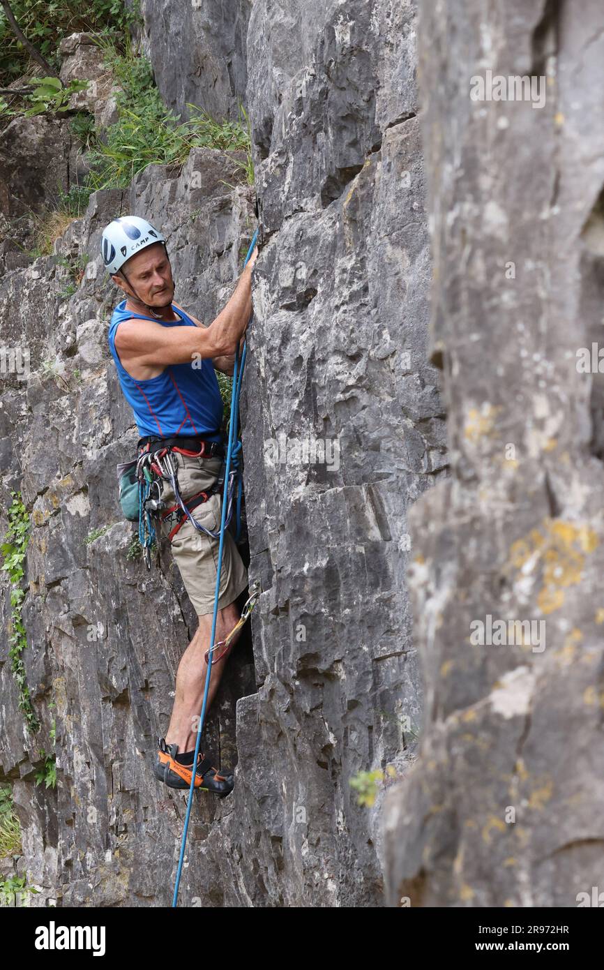 June 2023 Rock climbing in Cheddar Somerset UK Stock Photo Alamy