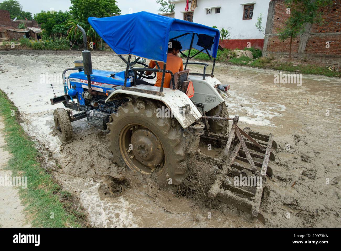 Gopalganj, Bihar, India. 24th June, 2023. A farmer seen tilling a wet