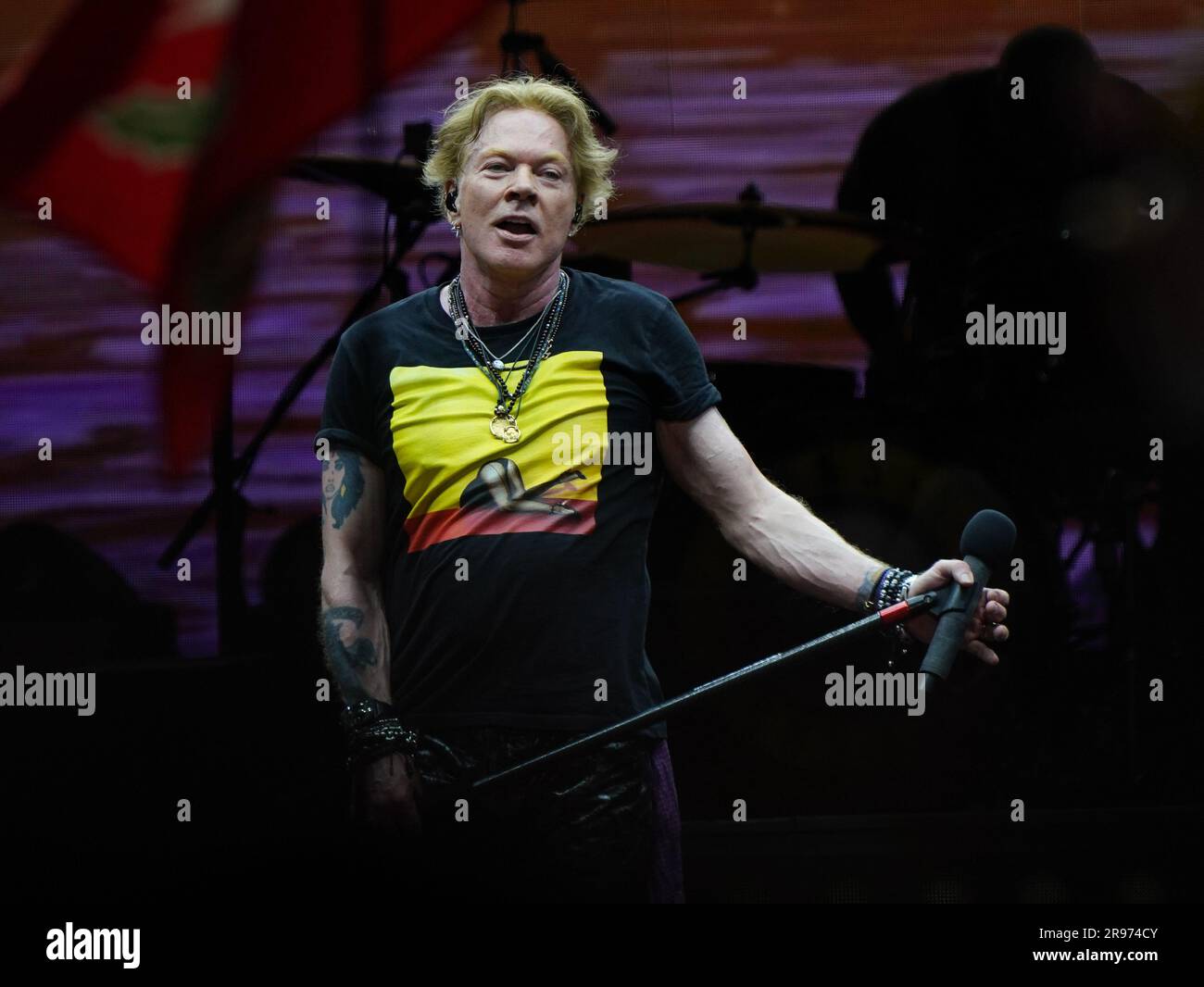 Axl Rose from Guns N' Roses performing on the Pyramid Stage at the
