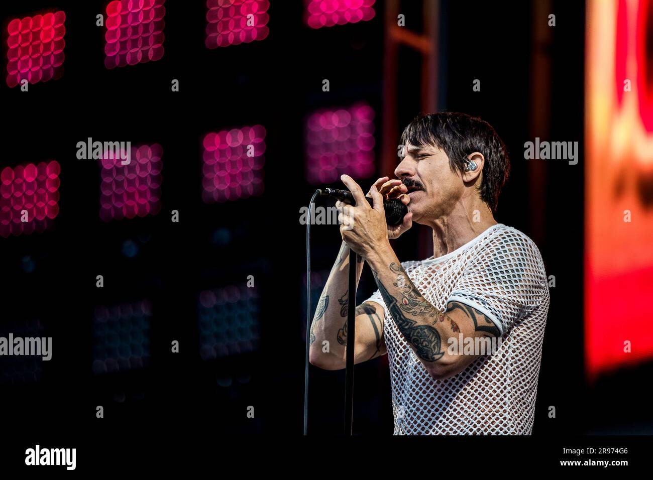 Odense, Denmark. 24th June, 2023. The American rock band Red Hot Chili Peppers performs a live concert during the Danish music festival Tinderbox 2023 in Odense. Here singer and songwriter Anthony Kiedis is seen live on stage. (Photo Credit: Gonzales Photo/Alamy Live News Stock Photo