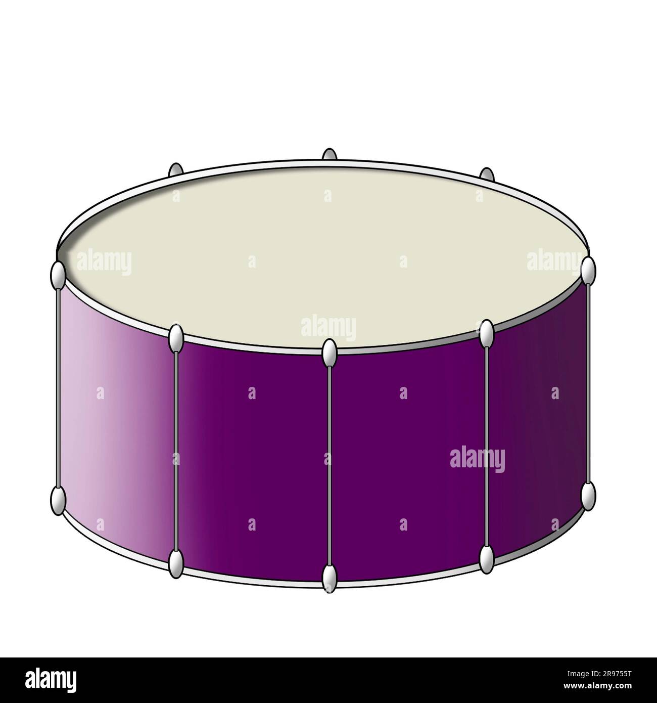 Purple snare drum for orchestra or drum kit, isolated on white