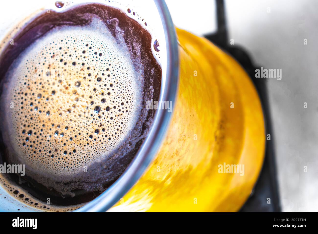 kitchen interior coffee making in yellow turkey turk on gas stove